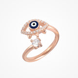 Evil Eye Zircon Diamond Ring In Rose Gold Over 925 Sterling Silver By Joy Of Silver