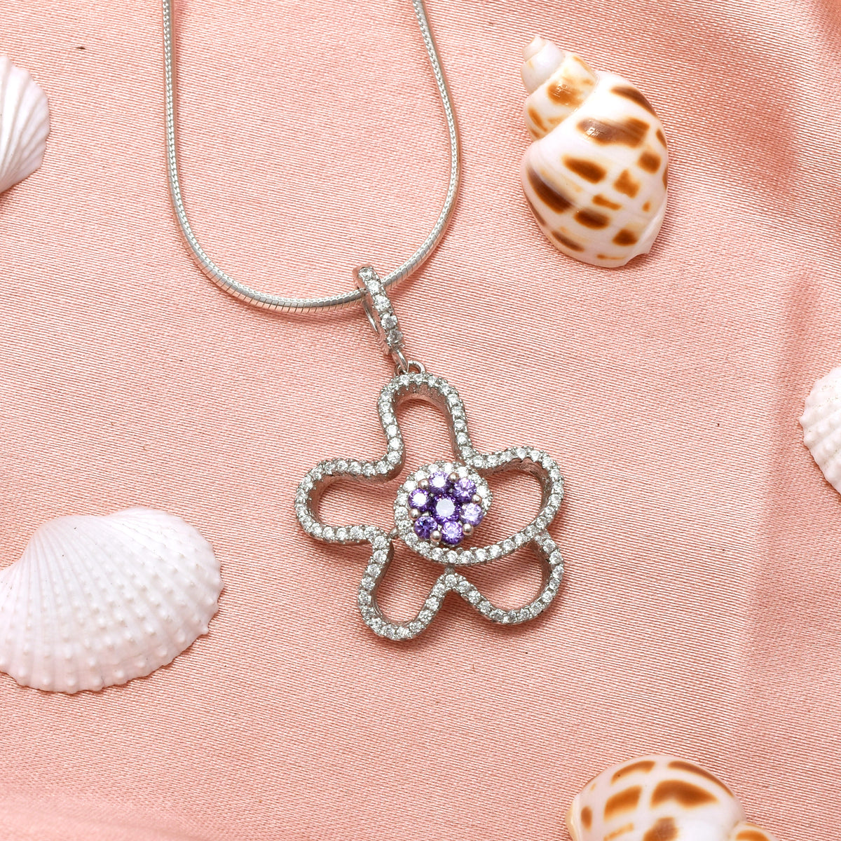 Starfish Amethyst & Zircon Diamond Pendant In 925 Sterling Silver By Joy Of Silver