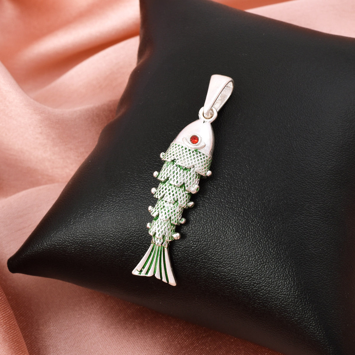Green Fish Pendant In 925 Sterling Silver By Joy Of Silver