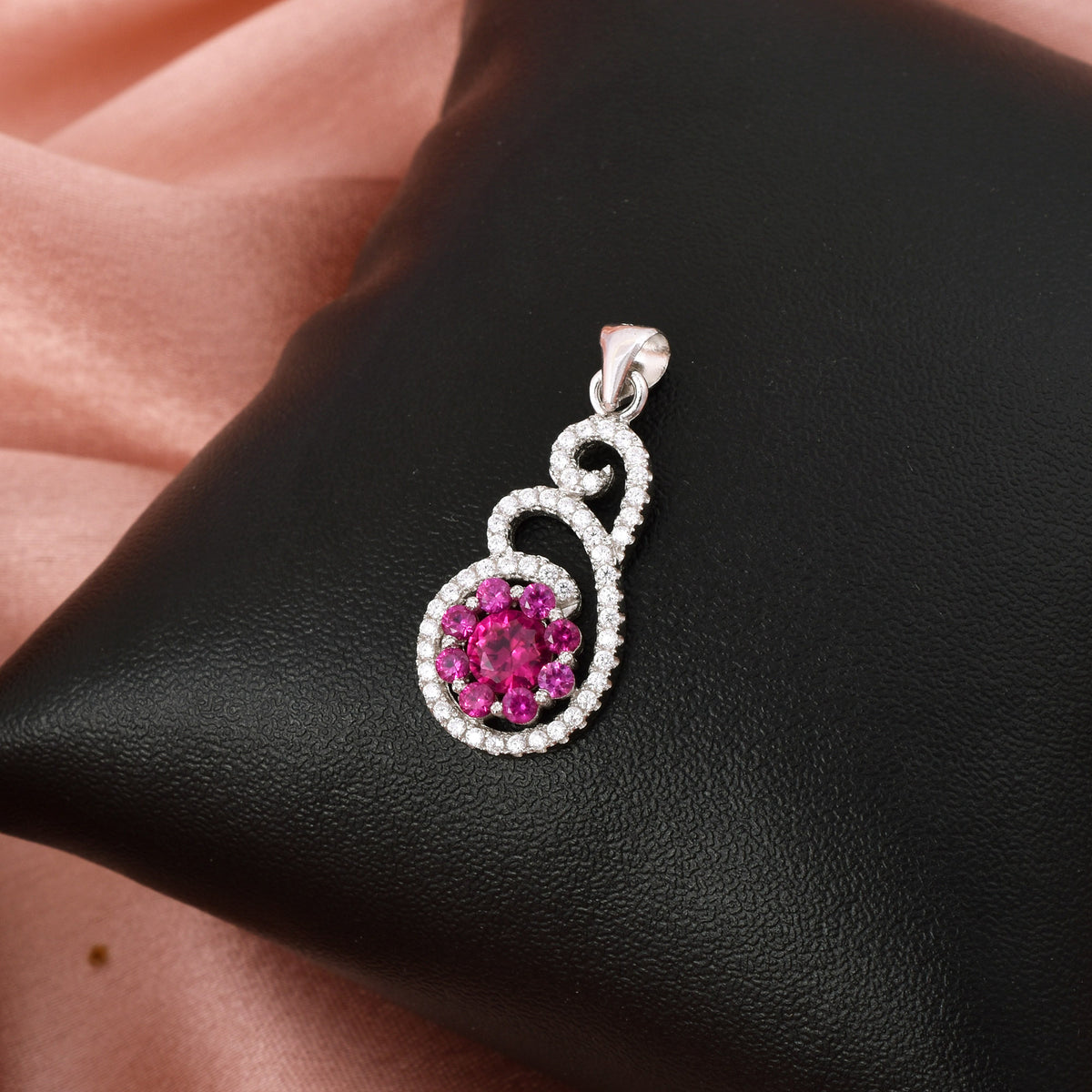 Pink Ruby Pendant In Zircon Diamond In 925 Sterling Silver By Joy Of Silver