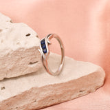 Sapphire Blue Three-Stone Wave Ring in 925 Sterling Silver By Joy Of Silver