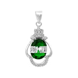 Green Emerald & Zircon Diamond Pendant In 925 Sterling Silver By Joy Of Silver