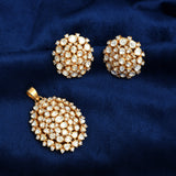 925 Silver Gold Plated Open Moissanite Polki Pendant & Earrings Set