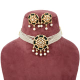 Handcrafted 925 Silver Gold Plated Open Moissanite Polki Choker Set with Pearl Accents