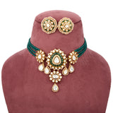 Handcrafted 925 Silver Gold Plated Open Moissanite Polki Bridal Choker Set with Semi-Precious Emeralds