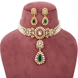 925 Silver Gold Plated Open Polki Choker Set with Semi-Precious Emeralds