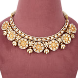 Handcrafted 925 Silver Gold Plated Open Moissanite Polki Bridal Choker Set with Pearl Strands