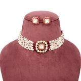 Handcrafted 925 Silver Gold Plated Open Moissanite Polki Choker Set with Ruby Accents