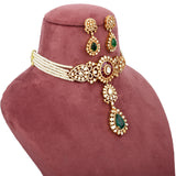 925 Silver Gold Plated Open Polki Choker Set with Semi-Precious Emeralds