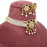 Handcrafted 925 Silver Gold Plated Open Moissanite Polki Choker Set with Pearl Accents