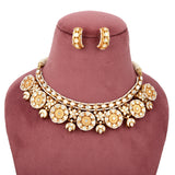 Handcrafted 925 Silver Gold Plated Open Moissanite Polki Bridal Choker Set with Pearl Strands
