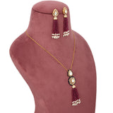 Handcrafted 925 Silver Gold Plated Open Moissanite Polki Pendant Set with Ruby-Toned Tassels
