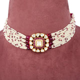 Handcrafted 925 Silver Gold Plated Open Moissanite Polki Choker Set with Ruby Accents