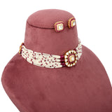 Handcrafted 925 Silver Gold Plated Open Moissanite Polki Choker Set with Ruby Accents