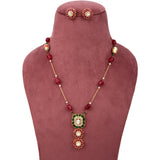925 Silver Gold Plated Moissanite Polki Necklace Set with Green & Pink Semi- Precious Stone