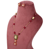 925 Silver Gold Plated Moissanite Polki Necklace Set with Green & Pink Semi- Precious Stone