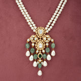 Handcrafted 925 Silver Gold Plated Open Moissanite Polki Necklace & Earring Set with Pearl Accents