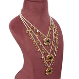 Handcrafted 925 Silver Gold Plated Open Moissanite Polki Necklace Set with Pearl Strands