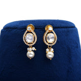 Handcrafted 925 Silver Gold Plated Open Moissanite Polki Pendant Set with Pearl Droplets