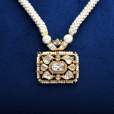 Handcrafted 925 Silver Gold Plated Open Polki Pendant on Pearl Crafted Puwai Necklace