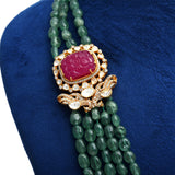 925 Silver Gold Plated Floral Moissanite Polki Long Necklace with Semi-Precious Beads