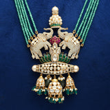 925 Silver Gold Plated Elephant Polki Pendant with Emerald Green Beads