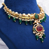 925 Silver Gold Plated Floral Moissanite Polki Necklace with Semi-Precious Beads