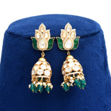 925 Silver Gold Plated Elephant Polki Pendant with Emerald Green Beads
