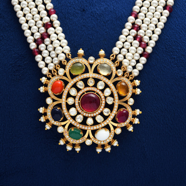 925 Silver Gold Plated Navratan Moissanite Polki Choker Set