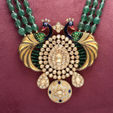 925 Silver Gold Plated Chandbali Polki Necklace with Emerald Green Beads