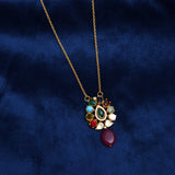 925 Silver Gold Plated Navratan Moissanite Polki Pendant Set