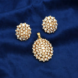 925 Silver Gold Plated Open Moissanite Polki Pendant & Earrings Set