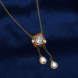 925 Silver Gold Plated Navratan Moissanite Polki Pendant Set