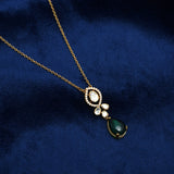 925 Silver Gold Plated Moissanite Polki Necklace Set with Emerald Drops