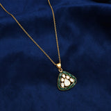 925 Silver Gold Plated Open Moissanite Polki Pendant & Earrings Set
