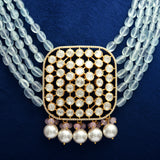 Handcrafted 925 Silver Gold Plated Open Moissanite Polki Choker with Semi-Precious Quartz Beads