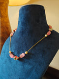 Hand Painted Beads & Pink Bead 925 Silver Gold Polished Chain