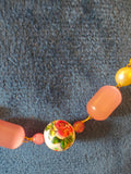 Hand Painted Beads & Pink Bead 925 Silver Gold Polished Chain