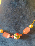 Hand Painted Beads & Pink Bead 925 Silver Gold Polished Chain