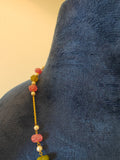 Pink & Green Semi-precious Melons and Pearl Chain in Gold Polished 925 Silver