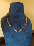 Pink & Green Semi-precious Melons and Pearl Chain in Gold Polished 925 Silver