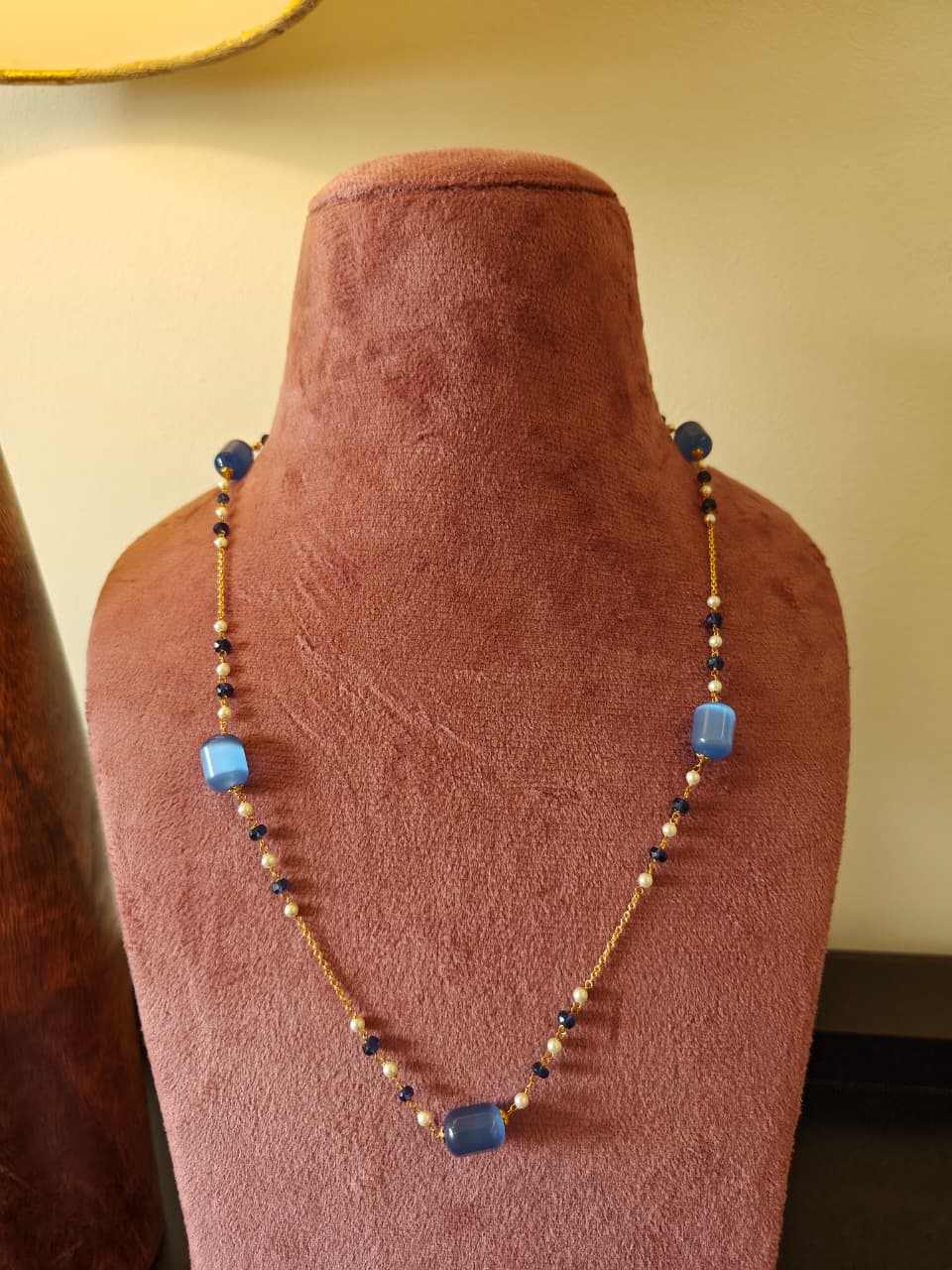 Semi-Precious Stone Fine Cable Chain in Gold Polished 925 Silver