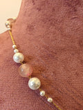Pink stone & Pearl Station Necklace in Gold Polished 925 Silver