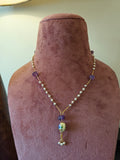 Handcrafted 925 Silver Gold Polished Necklace with Freshwater Pearls & Floral Porcelain Beads