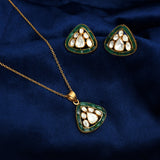 925 Silver Gold Plated Open Moissanite Polki Pendant & Earrings Set