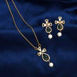 Regal Emerald Green Moissanite Polki Pendant in 925 Sterling Silver Gold Plated