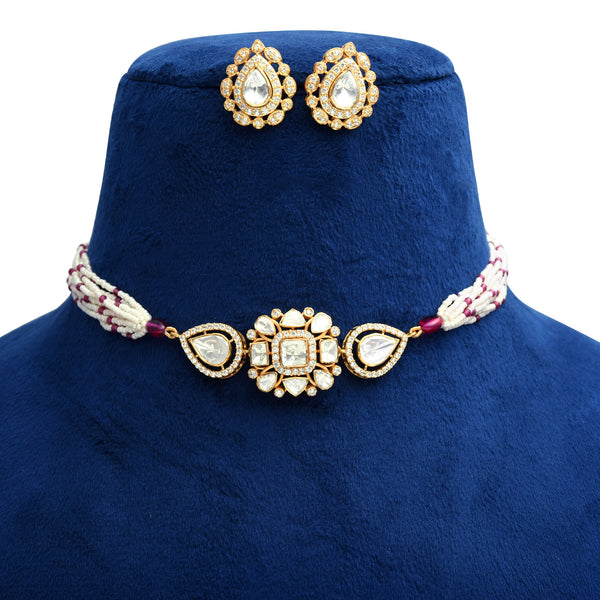 925 Silver Gold Plated Floral Moissanite Polki