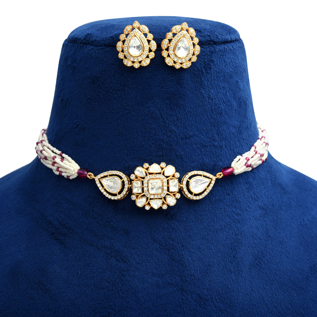 925 Silver Gold Plated Floral Moissanite Polki