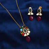 925 Silver Gold Plated Navratan Moissanite Polki Pendant Set